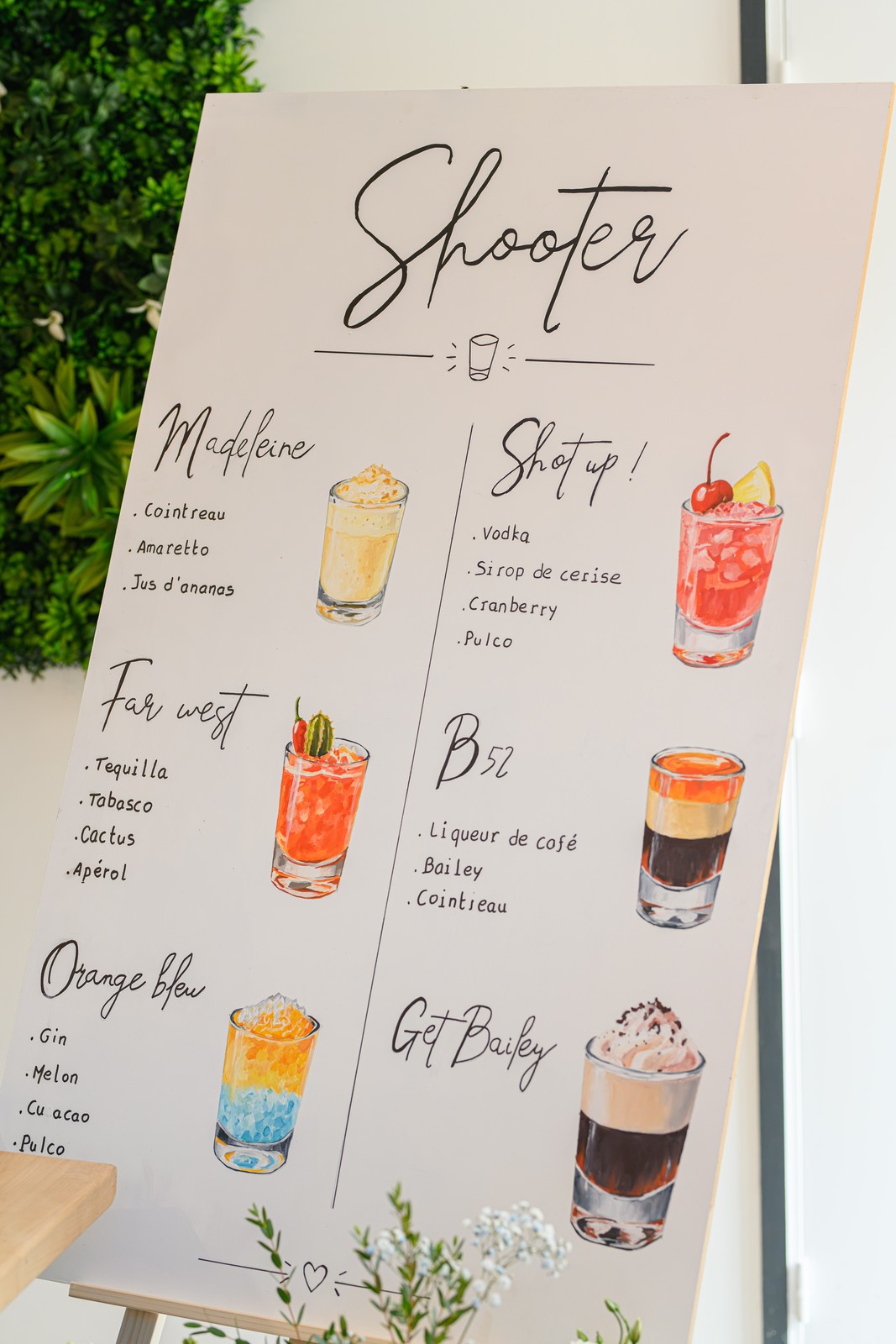 Carte des shooters pour le bar de nuit